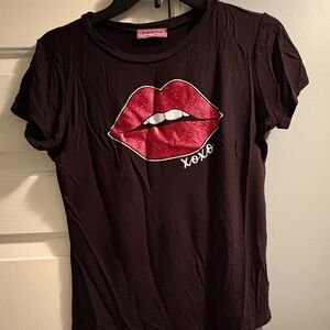 Fashion Nova Black Tee with Glittery Red Lips